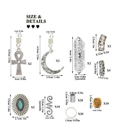 RechicGu 75PCS Silver Hair Cuff Rings Dreadlock Loc Beads Pack - Vintage Style for Braids, Wigs, Rasta Hair Accessories - Buy Online on SooperMarket.com