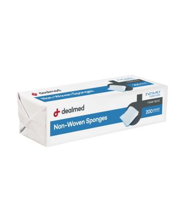 Dealmed Non-Sterile Post-Op Gauze Sponges 200 Count 4-Ply 2 x 2 Gauze Pads One Package Non-Woven Gauze Sponges Wound Care Product for First Aid Kit/Medical Facilities (Pack of 1)
