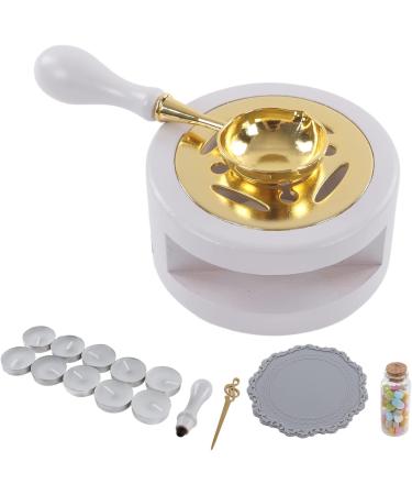Letter Wax Sealing Kit - Wax Warmer Spoon Brass Head & Wooden Handle in Brown (Milky Gray) | International Shipping - Buy Online on SooperMarket.com