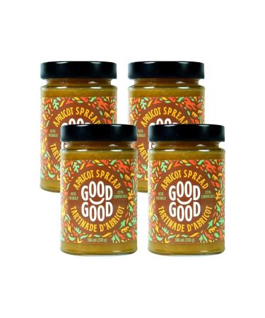 GOOD GOOD Sweet Apricot Jam - Keto Friendly - Low Calorie and No Added Sugars - Vegan - Gluten Free - Preserves - 330g x 4