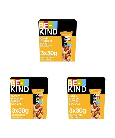 Bekind |Honey cereal bar |Gluten free healthy snack |Honey Roasted Nuts & Sea Salt |3 x 30 g (pack with 3) Honey Roasted 90 g (9 Pack)