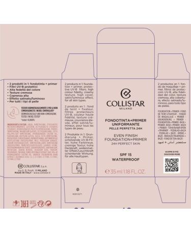Collistar Even Finish Foundation Plus Primer 24h - Perfect Skin SPF15 - 04 Cookie 35ml - Buy Internationally - Buy Online on SooperMarket.com