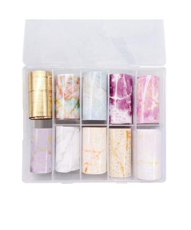 ISAKEN 10 Rolls Marble Series Nail Foils Nail Art Transfer Stickers Nail Glitter Foil Transfer Wraps Psychedelic Sky Transfer Adhesive Glitters DIY Nail Decoration
