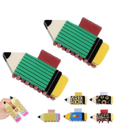 Pencil Claw Clip Fun Pencil Hair Clip Acrylic Pencil Hair Claw Clip for Women Girls Fun Teacher Hair Accessories Strong Hold Pencil Claw Clips For Thin Hair (Color : B*2)