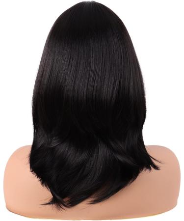 MapofBeauty 18 Inch/45 cm Layered Bangs Straight Synthetic Fiber Shoulder Length Hair Daily Use Wig (Black) - Buy Online on SooperMarket.com