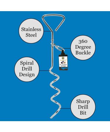 SunGrow Heavy-Duty Steel Dog Tie-Out Cable and Stake Spiral Ground Anchor Spike with 360 Rotating Ring Dog Tether Travel Accessories Outdoor Yard Camping Accessories for Dogs up to 80 Pounds - Buy Online on SooperMarket.com