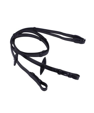 QHP anti-slip reins with leather straps black Shetland EU