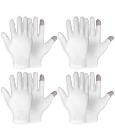 WLLHYF 4 Pairs White Cotton Moisturizing Gloves Spa Touch Screen Gloves Overnight Bedtime Moisturizing Hands Gloves Dry Hands Lotion Gloves Eczema Gloves for Men Women (4 Pair)