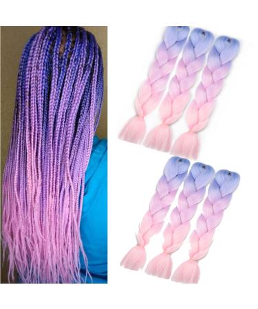 Shangxiu Braids Extensions Ombre Braiding Hair Extensions Rosa 6Pcs Kanecalon Kunsthaar Lichten Hair Extensions 24 "Umbo Braids Crochet Hair Of Kunsthaar For Inclusive (Blue Light purple pink)