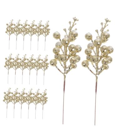 HOOTNEE 20pcs Christmas Imitation Berries Artificial Berries Winter Decor Artificial Christmas Decorations Holiday Garland Flower Garland Wreath Fake Berry Picks Diy Berry Decor Decorate Golden 19X5X5CM