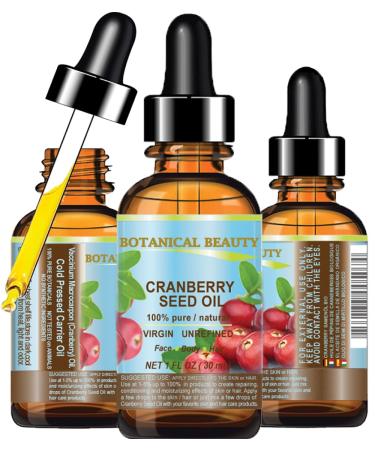 CRANBERRY SEED OIL 100% Pure Natural Unrefined Virgin Cold Pressed Carrier Oil. 1 fl.oz - 30 ml. for Face Skin Body Hair Lips Nails Anti - Aging Face Oil by Botanical Beauty