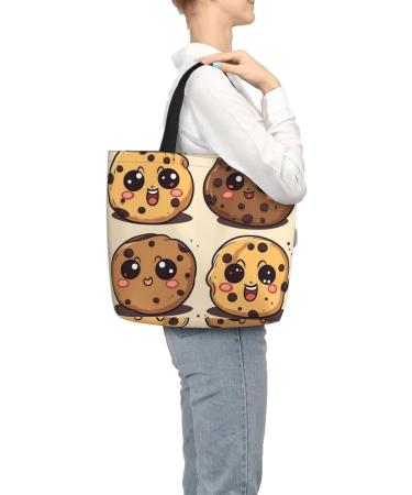 DEHIWI 3 Chocolate Chip Cookies With Different Expressions Tote Bag For Women Waterproof Casual Shoulder Bag With Zipper Grocery Handbags For Office Shopping Travel Black One Size - Buy Online on SooperMarket.com