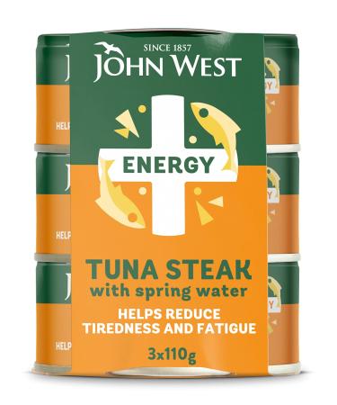 John West Energy No Drain Tuna Steak with Spring Water 3 X 110 g. With added Vitamin B6 and B12