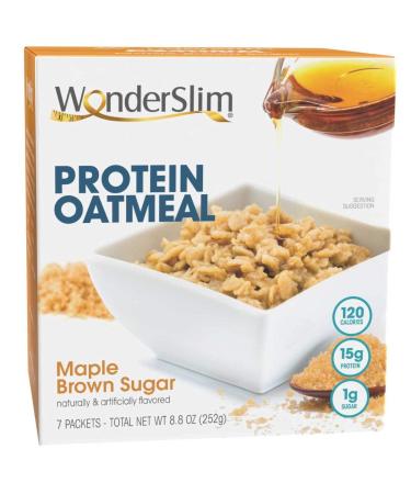 WonderSlim Protein Oatmeal, Maple Brown Sugar - 120 Calories, 1g Sugar, 15g Protein (7ct) Maple Brown Sugar 7 Count (Pack of 1)