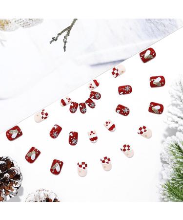 Brishow Christmas False Nails - Snow Press on Nails Antler Short Red Fake Nails 24pcs for Women and Girls - Buy Online on SooperMarket.com