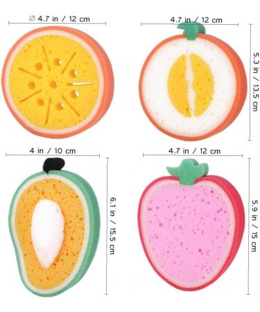 TOSSPER 4 Pack Cute Fruit Shaped Shower Sponges - Perfect Bath Brush for Kids & Children | Fun Bathing Tools & Scrubbers - Buy Online on SooperMarket.com