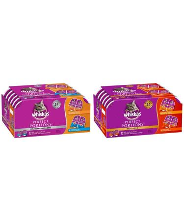WHISKAS Perfect Portions Wet Cat Food Cuts in Gravy Chicken & Salmon (12 Pack) + WHISKAS Perfect Portions Meaty Selections Adult Wet Cat Food Pat (12x75g) Cat Food + Wet Cat Food Chicken & Salmon 75 g (Pack of 12)
