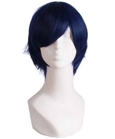 MapofBeauty Cosplay Costume Men's Short Straight Wig (Black/Blue) Black/ Blue
