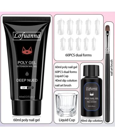 Lofuanna Poly Nail Gel Set - 60ml Dark Nude Nail Extension Kit | All-in-One Nail Gel Kit with Slip Solution Brush & Forms | Perfect for Beginners - Nail Art Design - Buy Online on SooperMarket.com