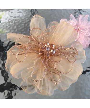 Handmade Flower Patch Yarn Beaded Applique - Ch Champagne C for Wedding Dress Suit Decoration - Buy Online on SooperMarket.com