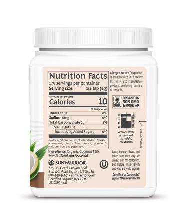 Organic Sunwarrior Coconut Milk Powder with MCT - 358g | Vegan, Keto, Paleo, Gluten-Free Coffee Creamer | Sugar-Free, Dairy-Free, Shelf Stable - Buy Online on SooperMarket.com