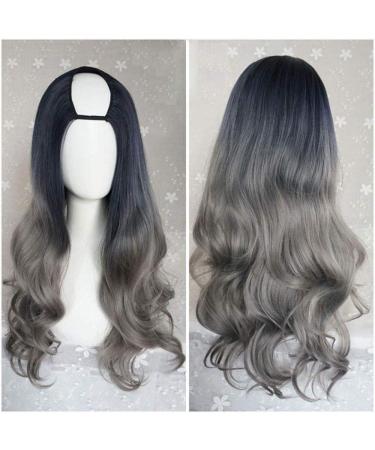 Buy Harajuku Fashion Long Wavy Curly U-Shaped Wigs - 28 Inches Heat-Resistant Synthetic Fiber with Dark Roots for Girls - Buy Online on SooperMarket.com
