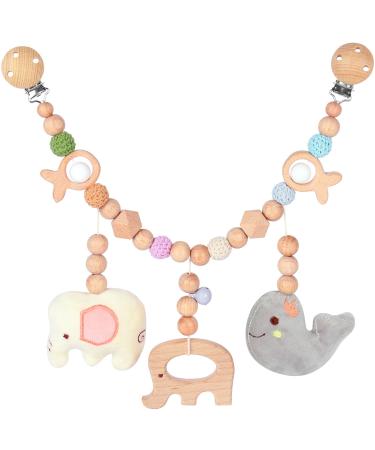 Hiullen stroller chain wood baby stroller toys girl boy baby seat toys with bell toys hanging to the baby seat children's bed for babies and toddlers from 0+ months of animal