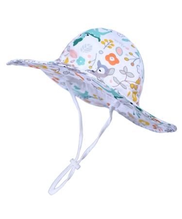 LANGZHEN Beach Sun Protection Hat for Baby Girls Adjustable Toddler Kids Hat Wide Brim Summer Play Hat with Chin Strap Sika deer 6-12 Months
