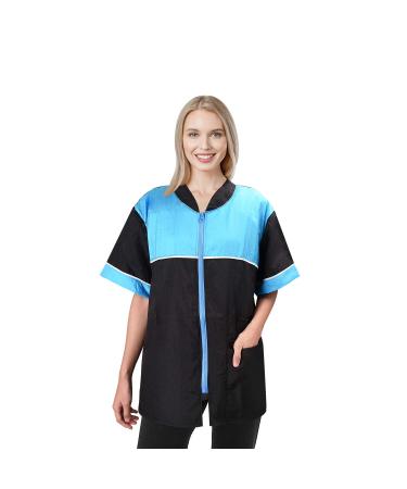 Noverlife Pet Grooming Jacket with Zipper, Medium Size, Lightweight Hair Repellent Shirt Style Pet Groomer Smock for Dog Cat Grooming Pet Bath, Hair Salon Barber Hairdresser Workwear Clothes
