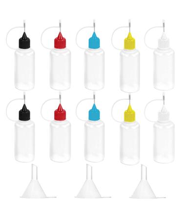 Goiio 10 Pcs 1 Ounce Precision Tip Applicator Bottle 30 ML Translucent Glue Bottles Multicolor Lid with 2 Pcs Mini Funnel  for Alcohol Ink Craft Acrylic Painting