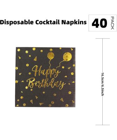 40 Black & Gold Birthday Napkins for Girls - 33x33cm Paper Party Decor - International Shipping - Buy Online on SooperMarket.com