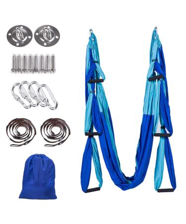 MelkTemn Aerial Yoga Flying Yoga Swing Set Yoga Hammock Sling Inversion Tool Aerial Pilates Silk for Gym Home Fitness dark Blue&light blue