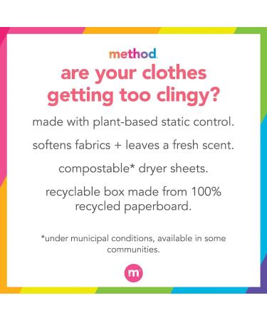 Method Dryer Sheets Beach Sage Fabric Softener and Static Reducer - 80 Count (Pack of 6) | Compostable, Plant-Based Laundry Essentials - Buy Online on SooperMarket.com