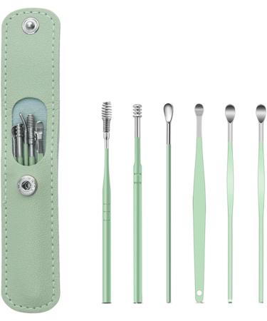 Ear Wax Remover 6 Pcs Premium Stainless Steel Ear Wax Removal Kit Ear Curette Ear Cleaner Tools for Children and Adult Earwax Removal Kit Cleaning Kit with Portable Bag Green