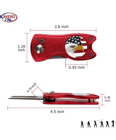 Kaveno Golf Divot Tool - Foldable Stainless Steel Switchblade with USA Ball Marker - Red Eagle Design - Buy Online on SooperMarket.com