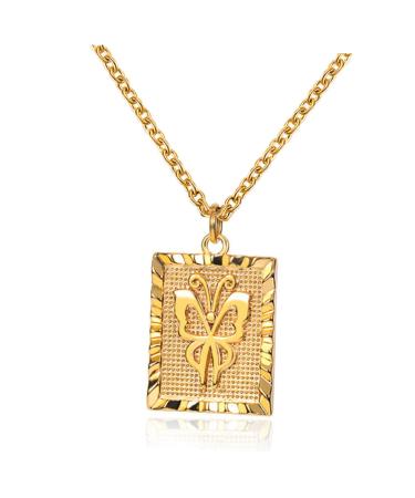 KOMBIUDA Butterfly Necklace Gold Necklace Pendant Vintage Jewelry Necklace for Men Square Golden Necklace Man Golden 53x1CM