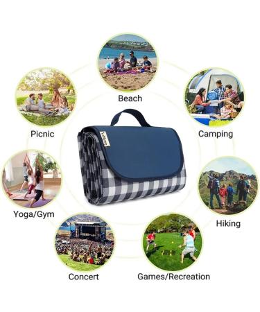 RUIBOLU Large Beach Blanket - Sandproof, Waterproof & Quick Drying Picnic Mat for Travel, Camping & Outdoor Activities - Dark Blue Plaids - Buy Online on SooperMarket.com