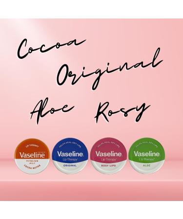 Vaseline Lip Balm - Petroleum Jelly - Lip Therapy - Original Coco Butter Alo VeraAnd Rosy 20g Tin - Soothes Dry Lips - Pack Of 4 - Buy Online on SooperMarket.com