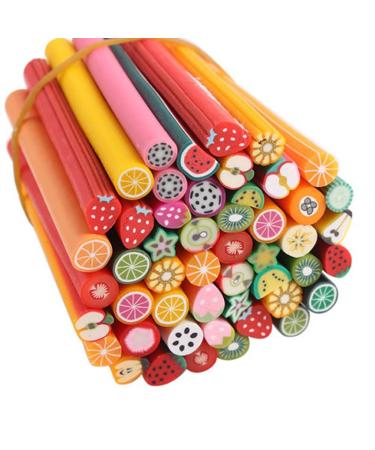 Soft ceramic stripPack Of 50 Cute Nail Art Canes Sticks Manicure Canes 3D Fruit Pattern Slices Perfect For Diy Crafts Cellphone Decoration Nail Art Decoration(Fruit)