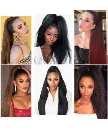 PORSMEER 30 Inch Yaki Straight Drawstring Ponytail Clip In Extensions for Women Kinky Straight Pony Tail Extensions Hair Extensions Ponytail (Dark brown) - Buy Online on SooperMarket.com