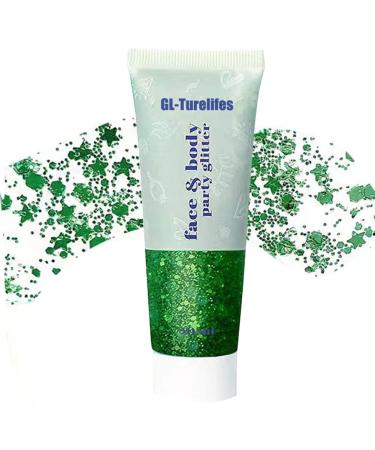 GL-Turelifes Chunky Glitter Gel Glitter Body Gel Festival Glitter Cosmetic Face Hair Nails Makeup Mermaid Sequins Liquid Eyeshadow Long Lasting Sparkling 50ml Easy to Apply& Remove(#09 Green)
