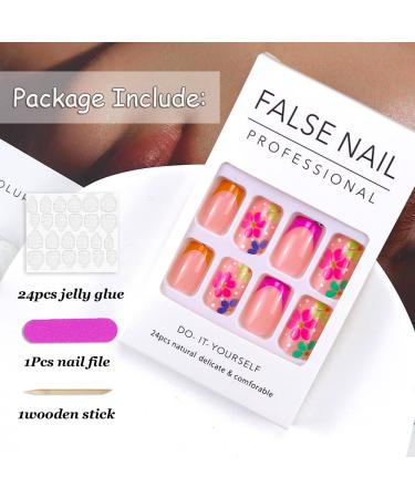 Spring Flower Press on Nails - Medium Square Glossy Fake Nails with Colorful Daisy Pattern - 24Pcs Full Cover Stick on Nails for Nail Art Decorations - Buy Online on SooperMarket.com
