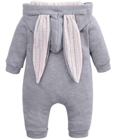 Kids Tales Newborn Baby Winter Warm Rabbit Ear Hooded Zipper Romper 9-12 Months Grey - Buy Online on SooperMarket.com