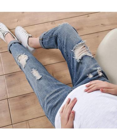 Xiedeai Maternity Jeans for Women - High Waist Over Bump Trouser, Casual Ripped Denim Pants XXL Blue - Buy Online on SooperMarket.com