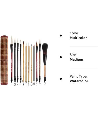 12-Piece Chinese Calligraphy & Watercolor Brush Set with Roll-up Holder - Ideal for Sumi Painting, Kanji Art, and Japanese Writing - Buy Online on SooperMarket.com