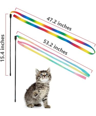 Interactive Cat Rainbow Wand Toys - Colorful Ribbon Charmer for Kittens | Set of 2 - Buy Online on SooperMarket.com