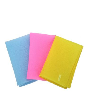 KAKOOI Long Exfoliating Nylon Bath Cloth/Towel  Magic Shower Washcloth for Body  35 inches(3PCS  Blue&Yellow&Pink)