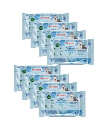 Biodegable Antibacterial Wipes (20PCs) Keep Your Pets Clean -Pack of 8 (8 x 120 g) Free Cleaning Wips for Puppies and Kittens -Perfect for Paws Ears and Butts -Natural Wipes
