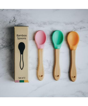 Wild & Stone Bamboo Baby Weaning Spoon Set - Silicone Soft Infant Spoons - Flexible Pink, Green & Yellow - BPA-Free - Buy Online on SooperMarket.com