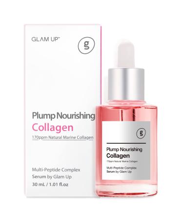 GLAM UP Plump Nourishing Dive in Real Marine Collagen Serum - Anti Aging with Hyaluronic Acid Lifting Tightening Skincare Repair Skin with Peptide Complex Facial Serum 30ml (1.01 Fl Oz)